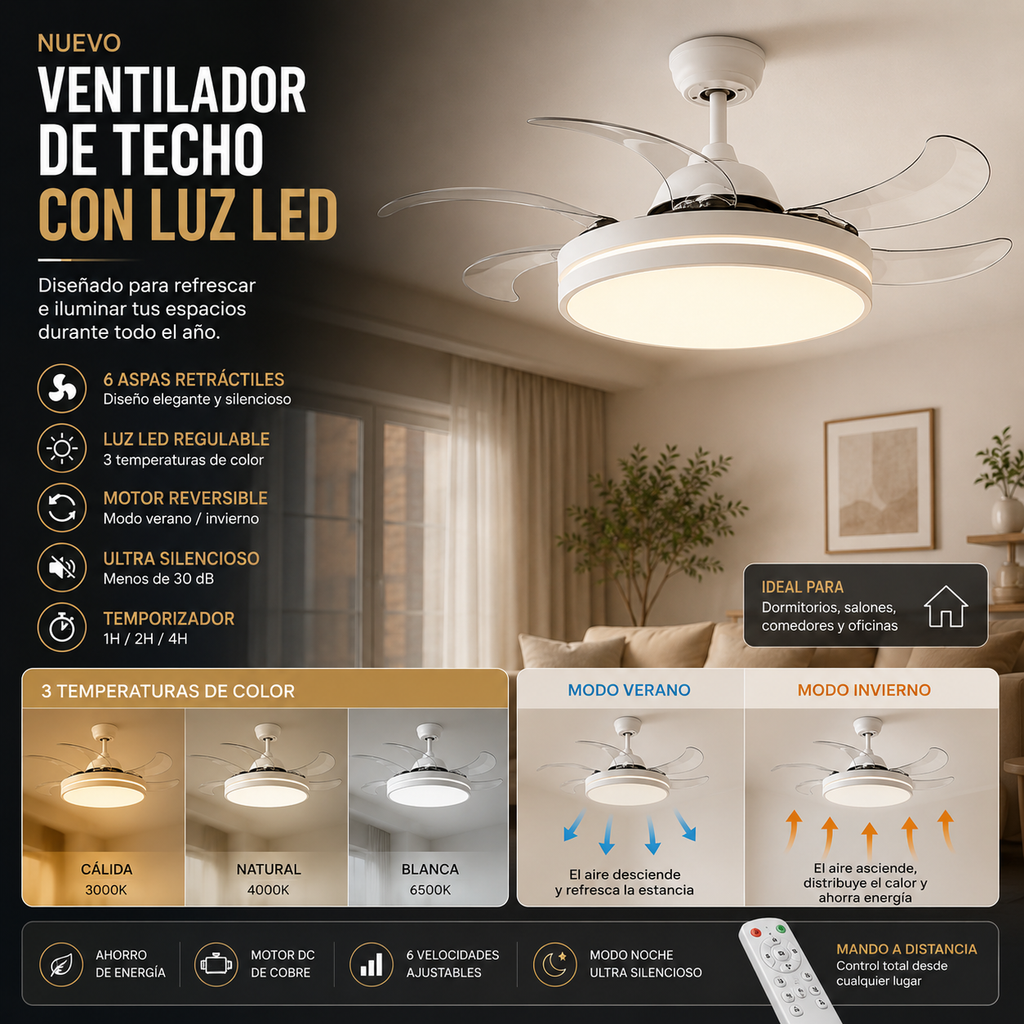 Ventilador de techo LED con control inteligente