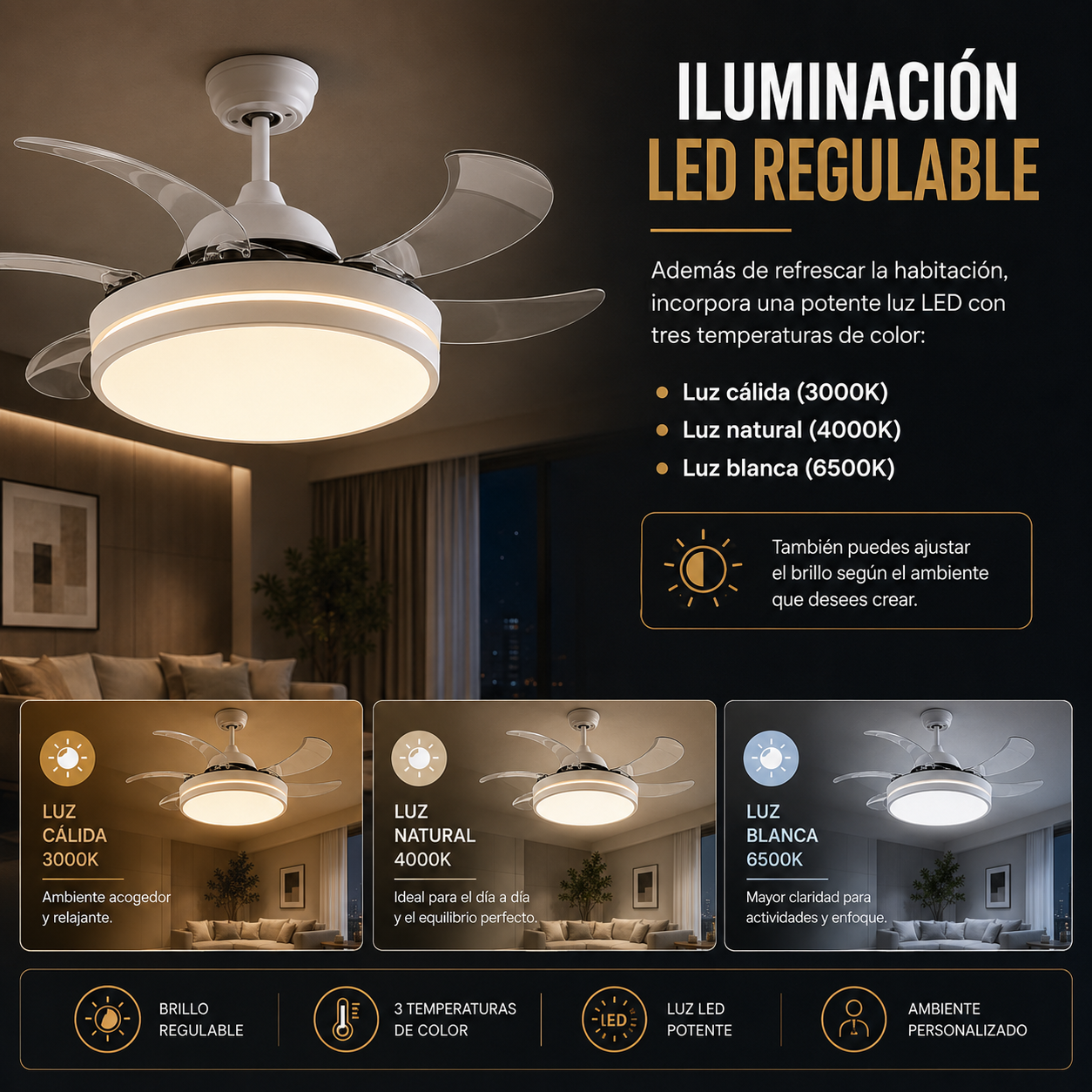 Ventilador de techo LED con control inteligente