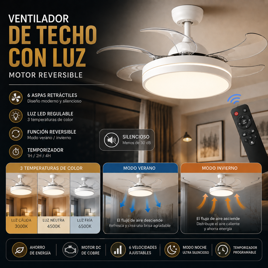 Ventilador de techo LED con control inteligente